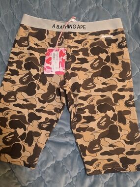 A Bathing Ape Cookie Camo Biker Shorts - Tan & Dark Brown Sz M